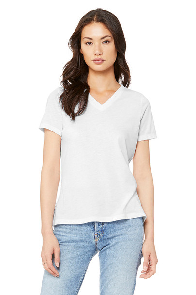 Bella + Canvas 6415 Ladies' Relaxed Triblend V-Neck T-Shirt | Solid White Triblend