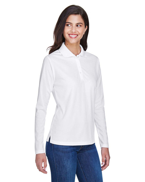 Core365 78192 Ladies' Performance Long-Sleeve Pique Polo Shirt | White