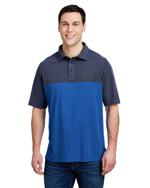 Core365 CE112C Men's Fusion ChromaSoft Colorblock Polo Shirt | True Royal/ Classic Navy Heather