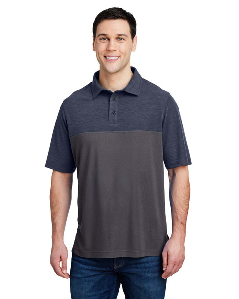 Core365 CE112C Men's Fusion ChromaSoft Colorblock Polo Shirt | Carbon/ Classic Navy Heather