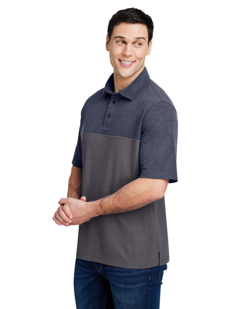 Core365 CE112C Men's Fusion ChromaSoft Colorblock Polo Shirt | Carbon/ Classic Navy Heather