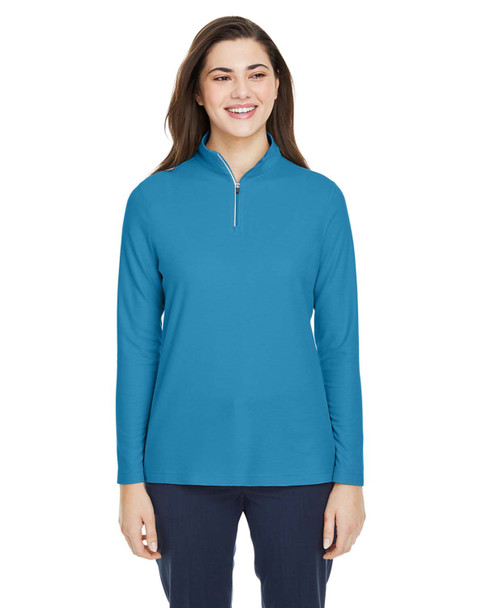 Core365 CE405W Ladies' Fusion ChromaSoft™ Pique Quarter-Zip Sweatshirt | Electric Blue