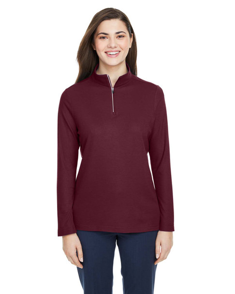 Core365 CE405W Ladies' Fusion ChromaSoft™ Pique Quarter-Zip Sweatshirt | Burgundy