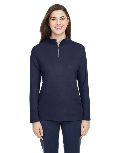 Core365 CE405W Ladies' Fusion ChromaSoft™ Pique Quarter-Zip Sweatshirt | Classic Navy