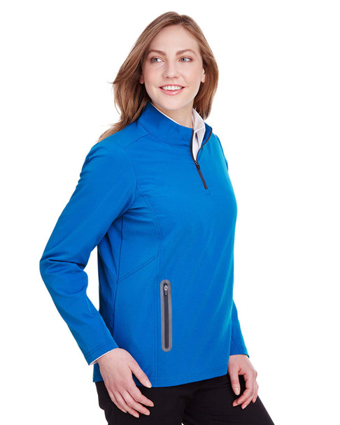 North End NE401W Ladies' Quest Stretch Quarter-Zip Sweatshirt | Olympic Blue/ Carbon