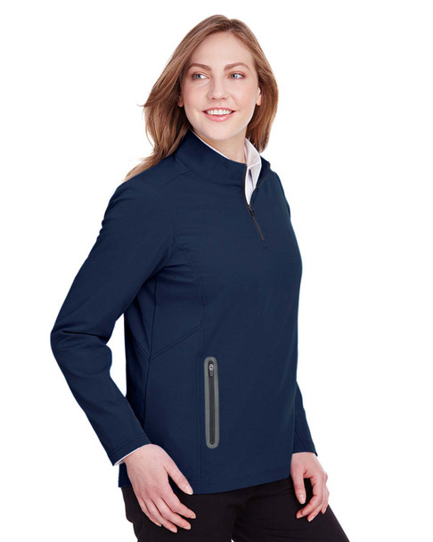 North End NE401W Ladies' Quest Stretch Quarter-Zip Sweatshirt | Classic Navy/ Carbon