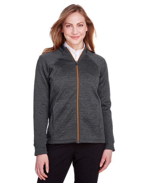 North End NE712W  Ladies Flux 2.0 Full-Zip Jacket | Black Heather/ Orange Soda