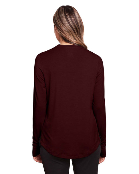 North End NE400W Ladies' Jaq Snap-Up Stretch Performance Pullover Long Sleeve Shirt | Burgundy