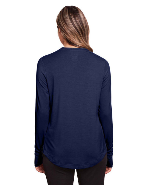 North End NE400W Ladies' Jaq Snap-Up Stretch Performance Pullover Long Sleeve Shirt | Classic Navy