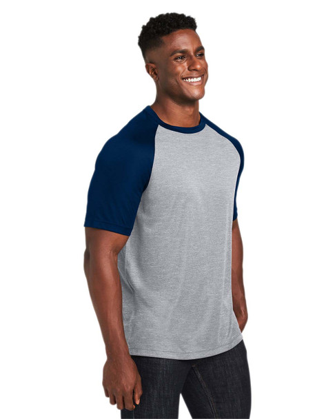 Team 365 TT62 Unisex Zone Colorblock Raglan T-Shirt | Athletic Heather/ Sport Dark Navy