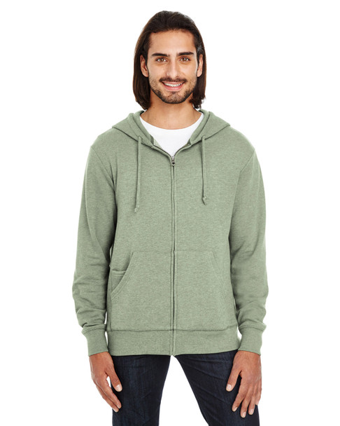 Threadfast 321Z Unisex Triblend French Terry Full-Zip Sweater | Army Heather
