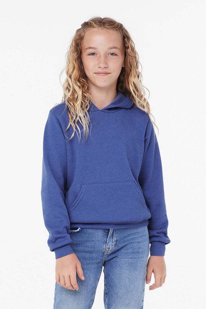 Bella + Canvas 3719Y  Youth Sponge Fleece Pullover Hooded Sweatshirt | Heather True Royal