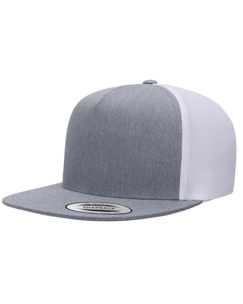 6006 Yupoong Adult 5-Panel Trucker Cap | Heather/White