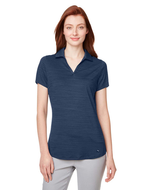 597695 Puma Golf Ladies' Cloudspun Free V-Neck Polo Shirt | Navy Blazer Heather