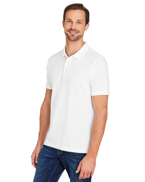 Harriton M205 Men's Valiant Cotton Snag Protect Polo Shirt | White