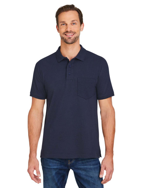 Harriton M205P Men's Valiant Cotton Snag Protect Pocket Polo | Dark Navy