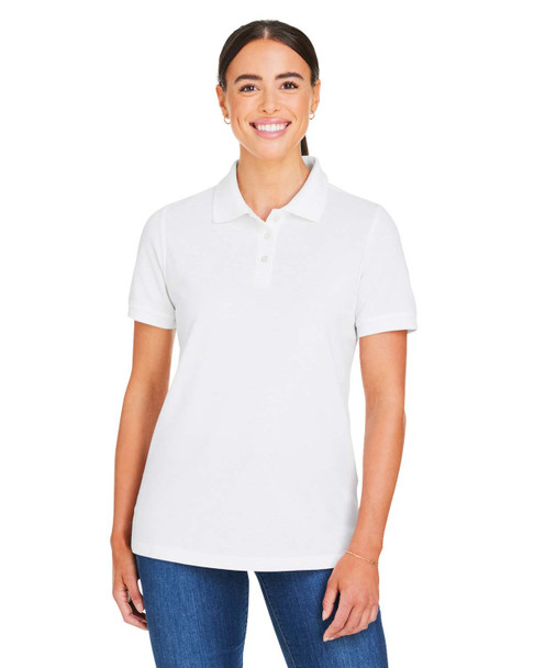 Harriton M205W Ladies' Valiant Cotton Snag Protect Polo Shirt | White