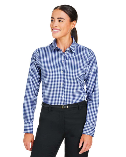 Devon & Jones DG536W Crownlux Performance® Ladies' Gingham Shirt | Navy/White