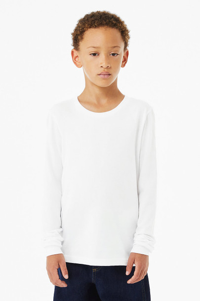 Bella + Canvas 3501YCV Youth Heather CVC Long-Sleeve T-Shirt | Solid White Blend