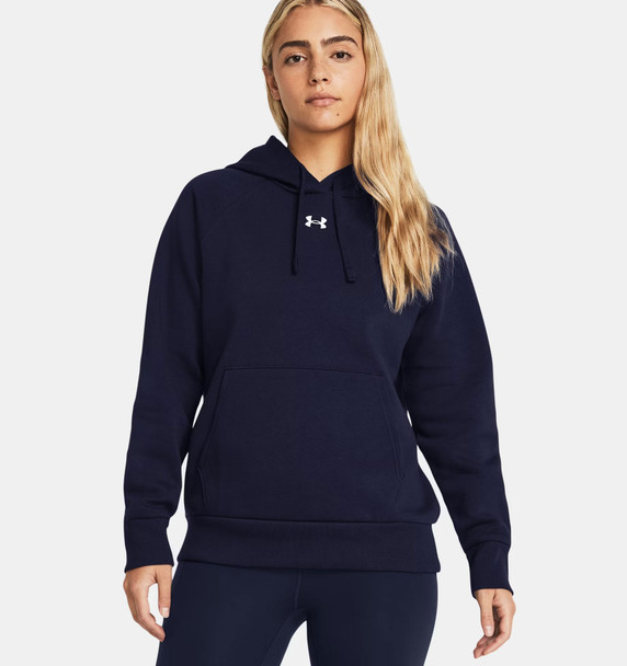Under Armour 1379500 Ladies' Rival Fleece Hooded Sweatshirt | Midnight Navy/White