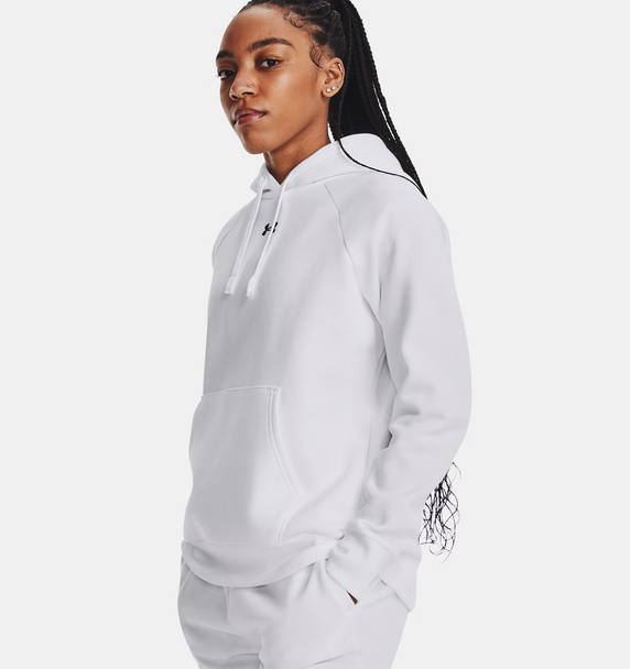 Under Armour 1379500 Ladies' Rival Fleece Hooded Sweatshirt | White/Black