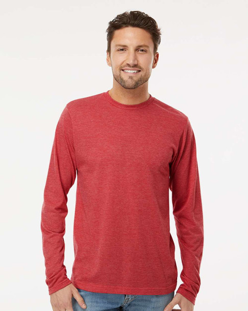 M&O 3520 Men's Poly-Blend Long Sleeve Tee | Heather Red