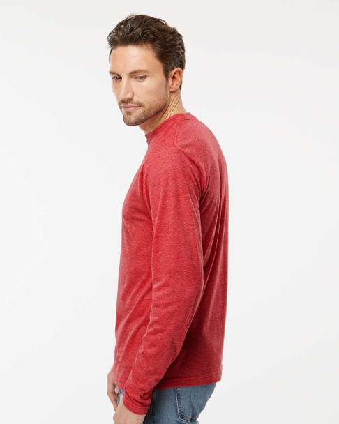 M&O 3520 Men's Poly-Blend Long Sleeve Tee | Heather Red