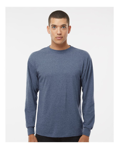 4820 M&O Adult Gold Soft Touch Long Sleeve T-shirt | Heather Navy