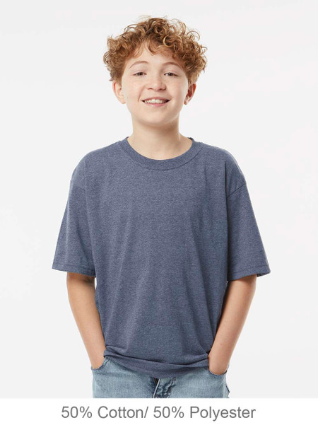 4850 M&O Youth Gold Soft Touch T-shirt | Heather Navy