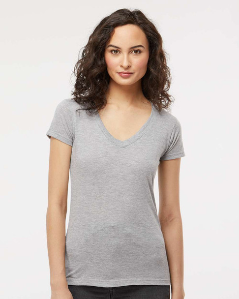 M&O 3542 Women's Fine Blend V-Neck T-shirt | Heather Grey