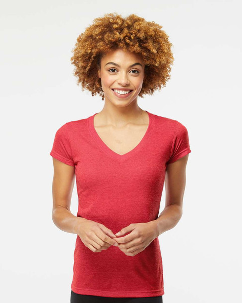 M&O 3542 Women's Fine Blend V-Neck T-shirt | Heather Red
