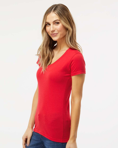 M&O 3542 Women's Fine Blend V-Neck T-shirt | Red