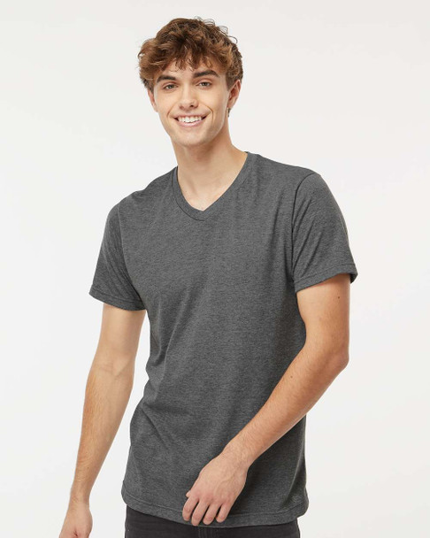 M&O 3543 Fine Blend V-Neck T-Shirt | Heather Charcoal