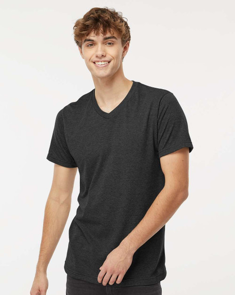 M&O 3543 Fine Blend V-Neck T-Shirt | Heather Graphite