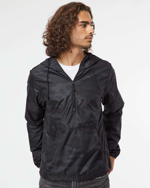 Independent Trading Co. EXP54LWP Unisex Lightweight Quarter-Zip Windbreaker Pullover Jacket | Black Camo