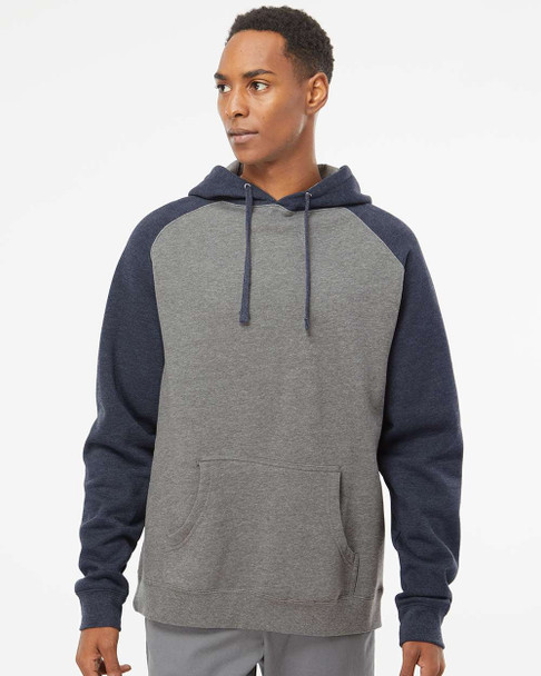 Independent Trading Co. IND40RP Raglan Hooded Sweatshirt | Gunmetal Heather/ Classic Navy Heather