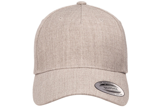 Yupoong 5789M Premium Five-Panel Curved Visor Snapback Cap | Heather Grey