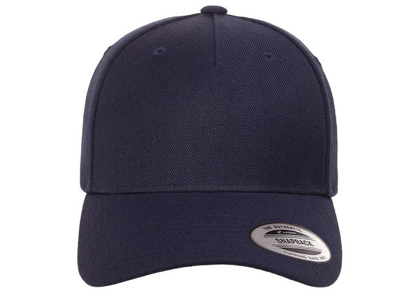 Yupoong 5789M Premium Five-Panel Curved Visor Snapback Cap | Navy
