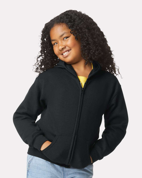 Gildan 18600B Heavy Blend™ Youth Full-Zip Hooded Sweatshirt | Black Gildan 18600B Heavy Blend™ Youth Full-Zip Hooded Sweatshirt | Black