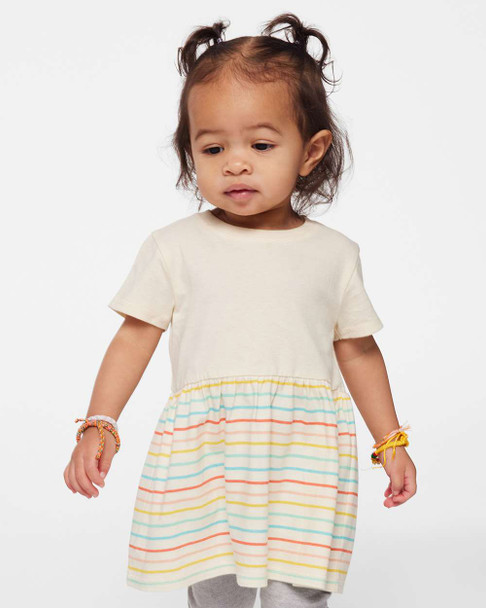 Rabbit Skins 5330 Infant Fine Jersey Dress | Natural/ Sunkissed Stripe