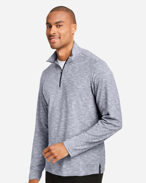 North End NE415 Eclipse Jacquard Quarter-Zip Pullover | Classic Navy Heather