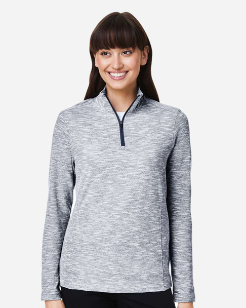 North End NE415W Women's Eclipse Jacquard Quarter-Zip Pullover | Black Heather