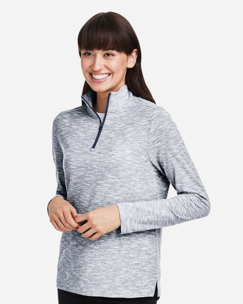 North End NE415W Women's Eclipse Jacquard Quarter-Zip Pullover | Black Heather