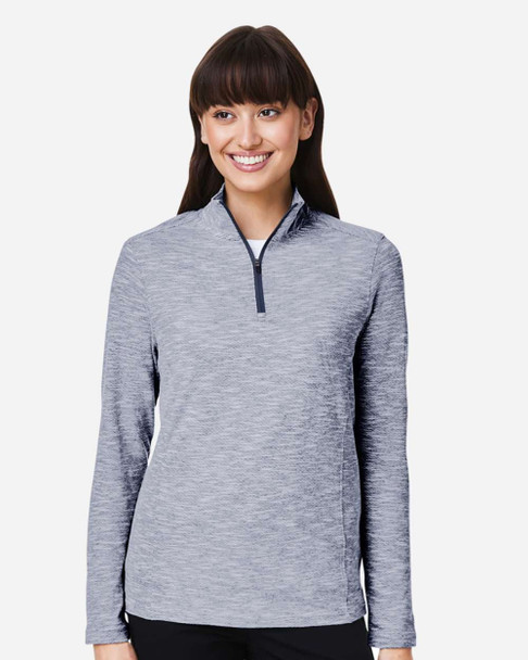 North End NE415W Women's Eclipse Jacquard Quarter-Zip Pullover | Classic Navy Heather