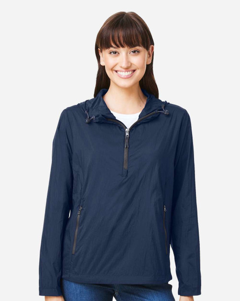 North End NE810W Women's Aura Lightweight Packable Anorak | Classic Navy/ Carbon