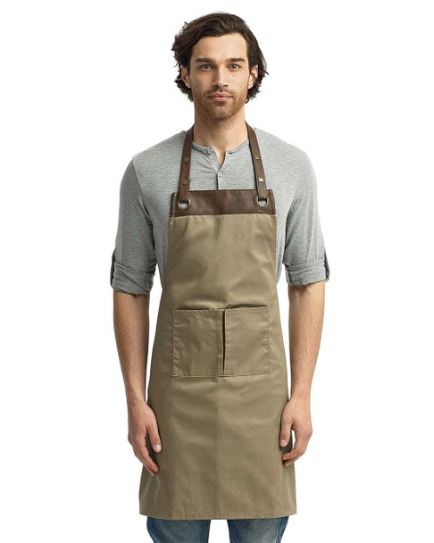 Artisan Collection by Reprime  RP123 Espresso Bib Apron with Pockets | Khaki/ Brown