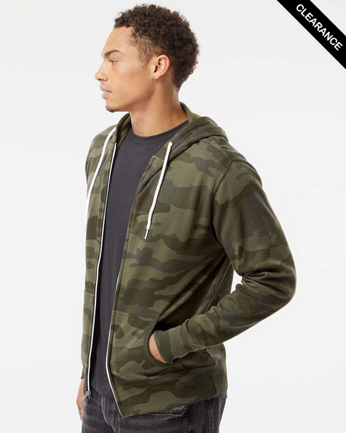 Clearance - Independent AFX90UNZ Unisex Lightweight Full-Zip Hooded Sweatshirt | Forest Camo