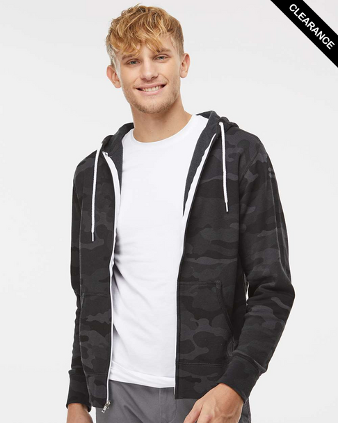 Clearance - Independent AFX90UNZ Unisex Lightweight Full-Zip Hooded Sweatshirt | Black Camo