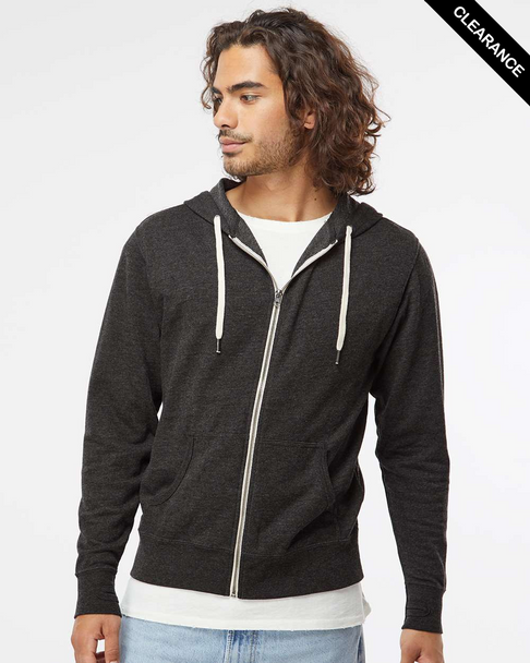 Clearance - Independent Trading Co. SS1000Z Icon Unisex Lightweight Loopback Terry Full-Zip Hoodie | Charcoal Heather