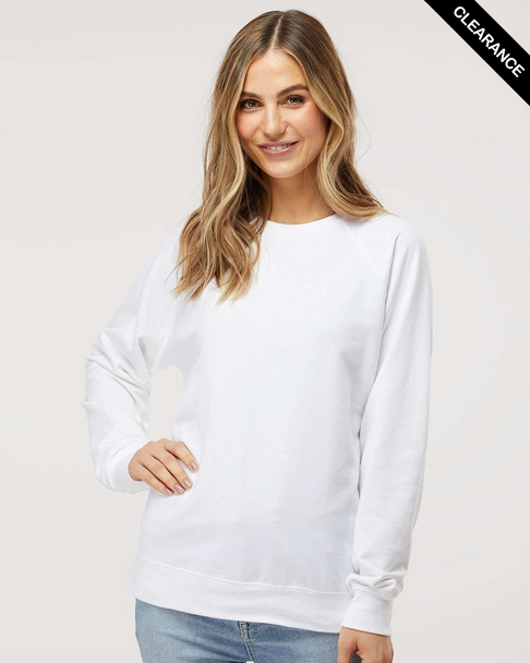 Clearance - Independent Trading Co. SS1000C Icon Unisex Lightweight Loopback Terry Crewneck Sweatshirt | White